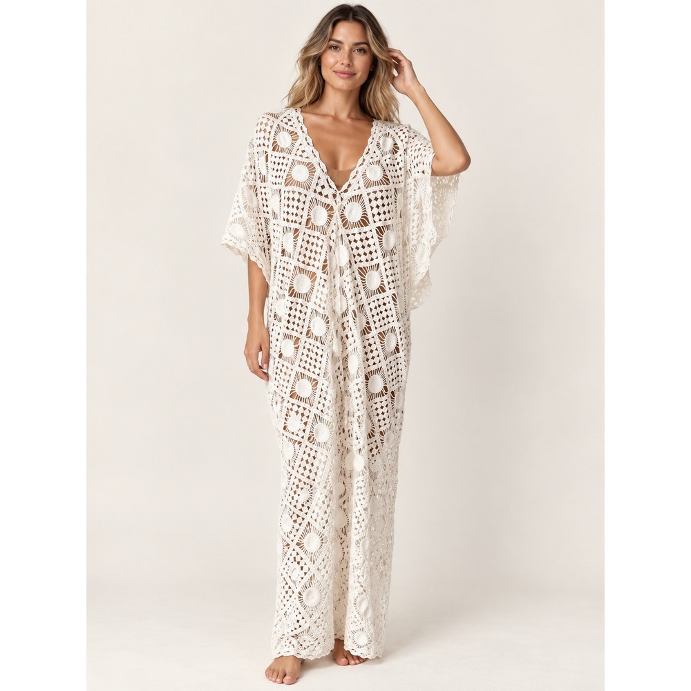 Anthropologie Swim Cover Up Crochet Boho Bohemian Long Cream XS S